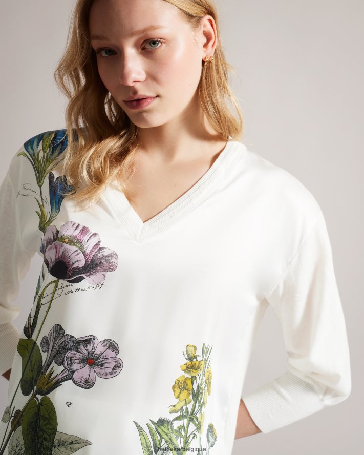 être Ted Baker femmes raili pull col V tissé sur le devant blanc FR8J42394 vêtements