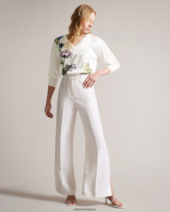 être Ted Baker femmes raili pull col V tissé sur le devant blanc FR8J42394 vêtements