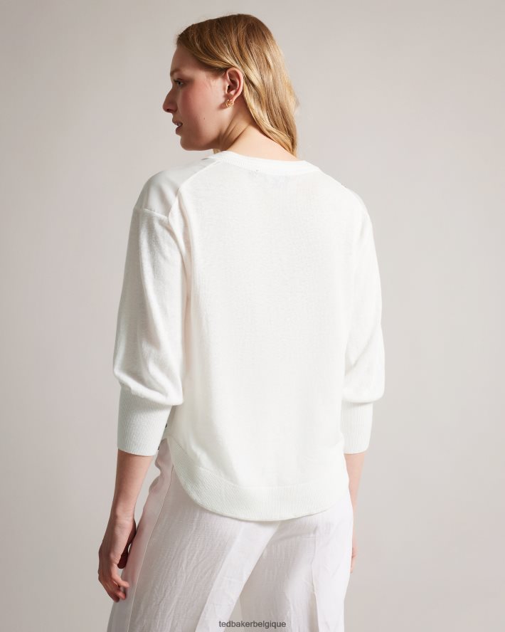 être Ted Baker femmes raili pull col V tissé sur le devant blanc FR8J42394 vêtements