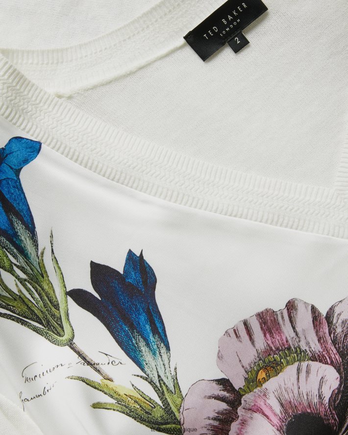 être Ted Baker femmes raili pull col V tissé sur le devant blanc FR8J42394 vêtements