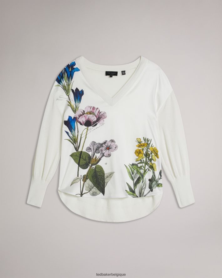 être Ted Baker femmes raili pull col V tissé sur le devant blanc FR8J42394 vêtements