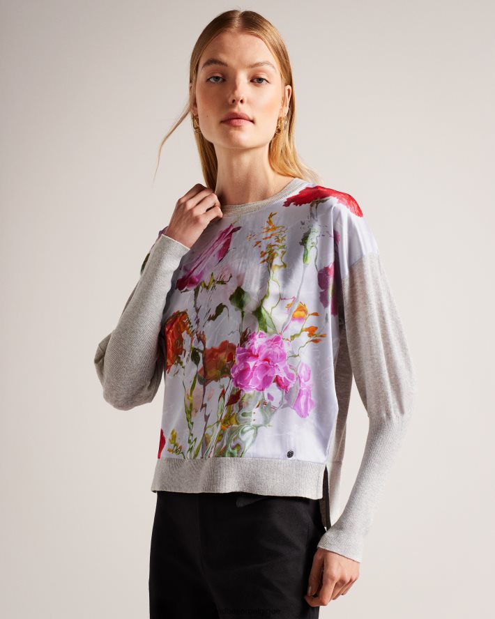 être Ted Baker femmes siynea pull tissé sur le devant avec détail sur les manches marnes grises FR8J4284 vêtements