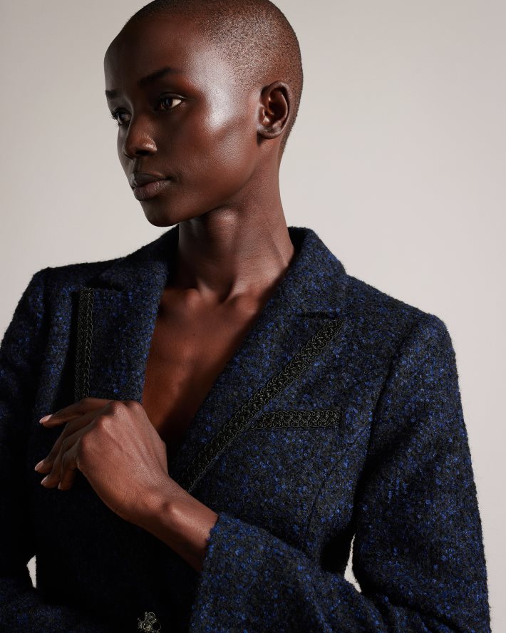 être Ted Baker femmes Alenaah - Blazer bouclé avec détails ornementés bleu foncé FR8J42218 vêtements