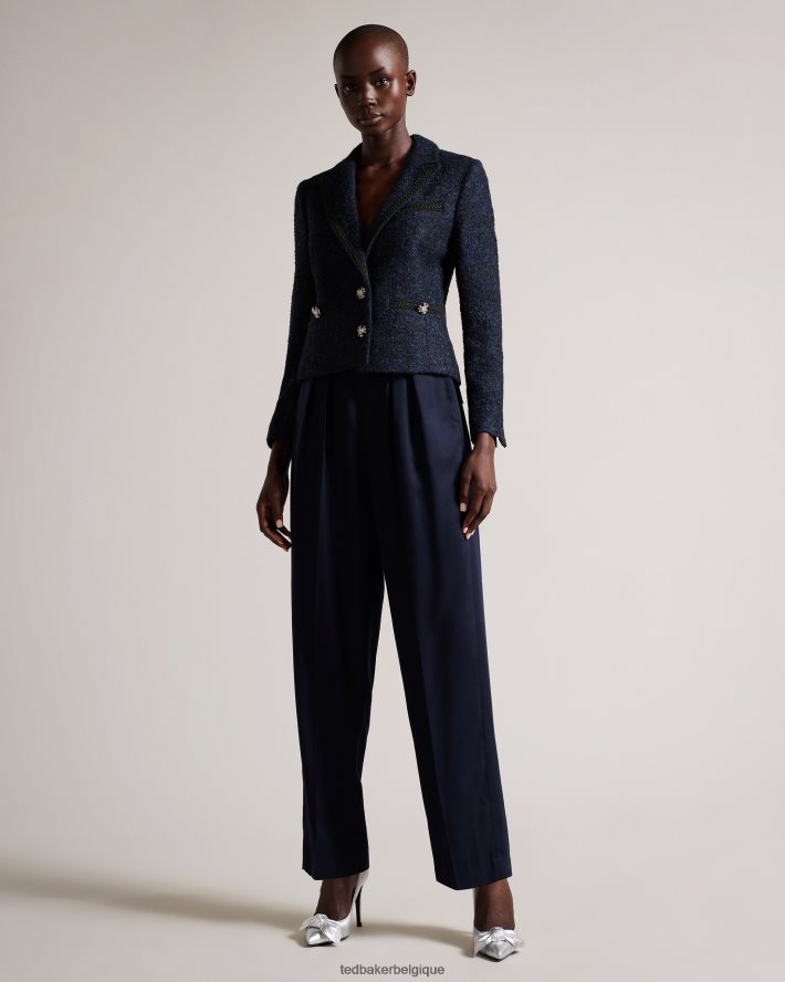 être Ted Baker femmes Alenaah - Blazer bouclé avec détails ornementés bleu foncé FR8J42218 vêtements