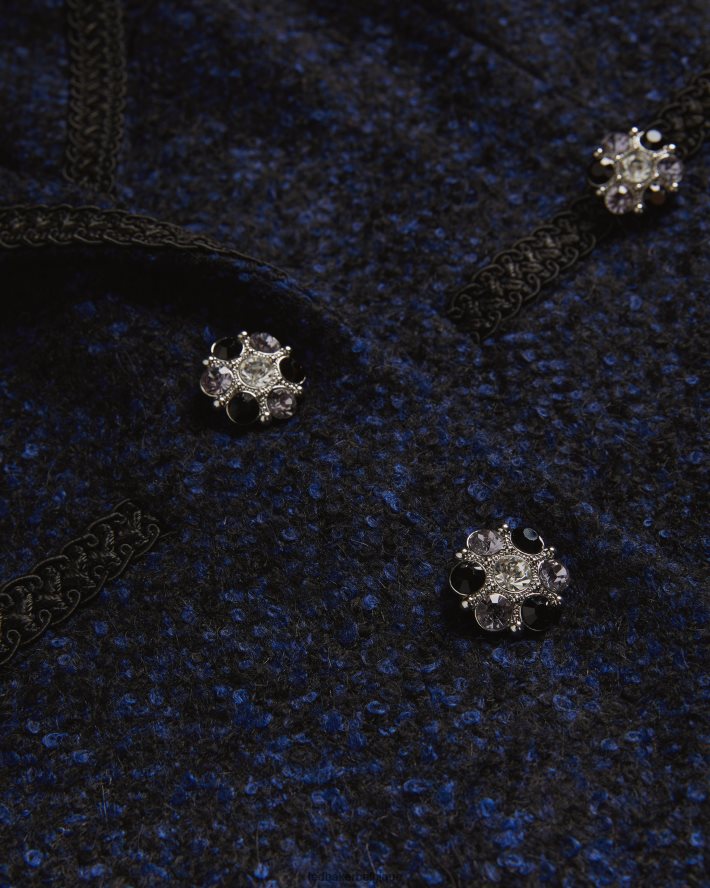 être Ted Baker femmes Alenaah - Blazer bouclé avec détails ornementés bleu foncé FR8J42218 vêtements