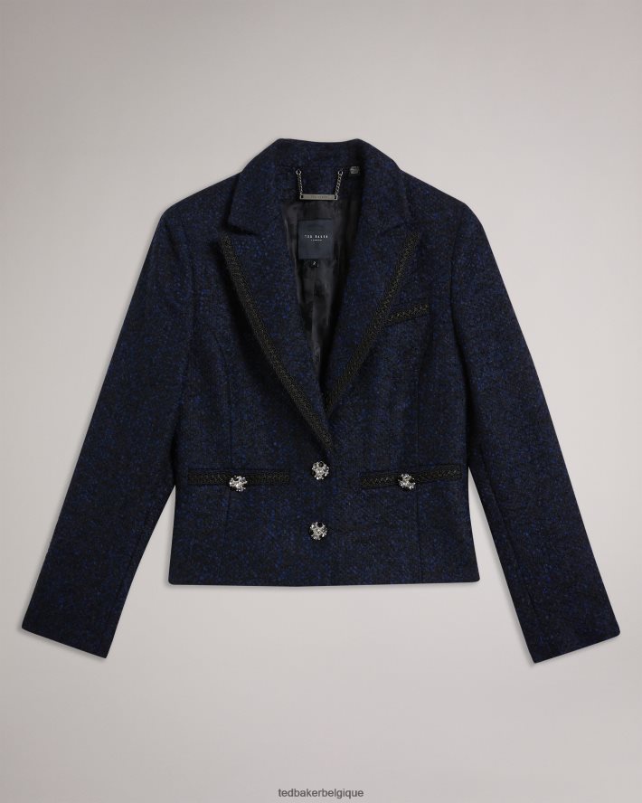 être Ted Baker femmes Alenaah - Blazer bouclé avec détails ornementés bleu foncé FR8J42218 vêtements