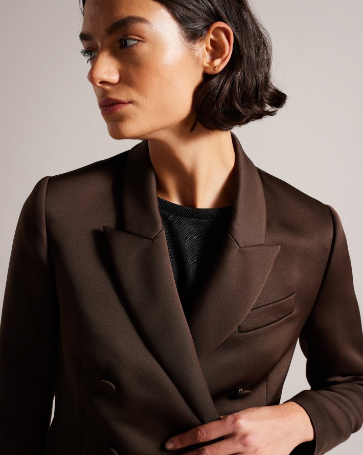 être Ted Baker femmes blazer boyfriend croisé en satin seraph marron foncé FR8J42108 vêtements