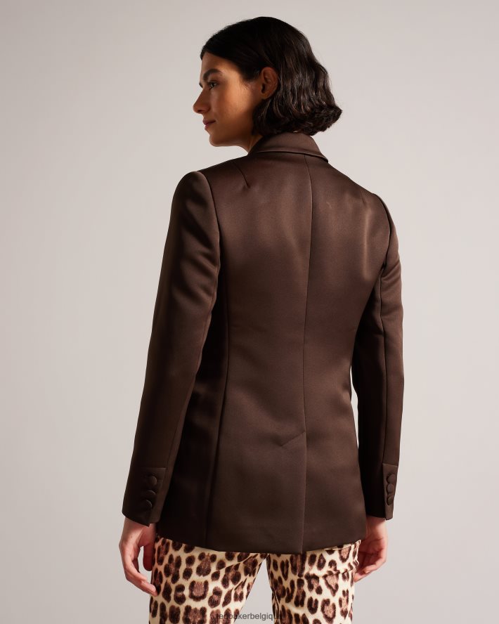 être Ted Baker femmes blazer boyfriend croisé en satin seraph marron foncé FR8J42108 vêtements