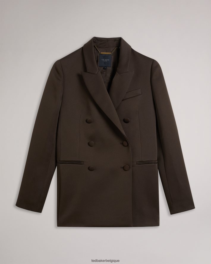 être Ted Baker femmes blazer boyfriend croisé en satin seraph marron foncé FR8J42108 vêtements