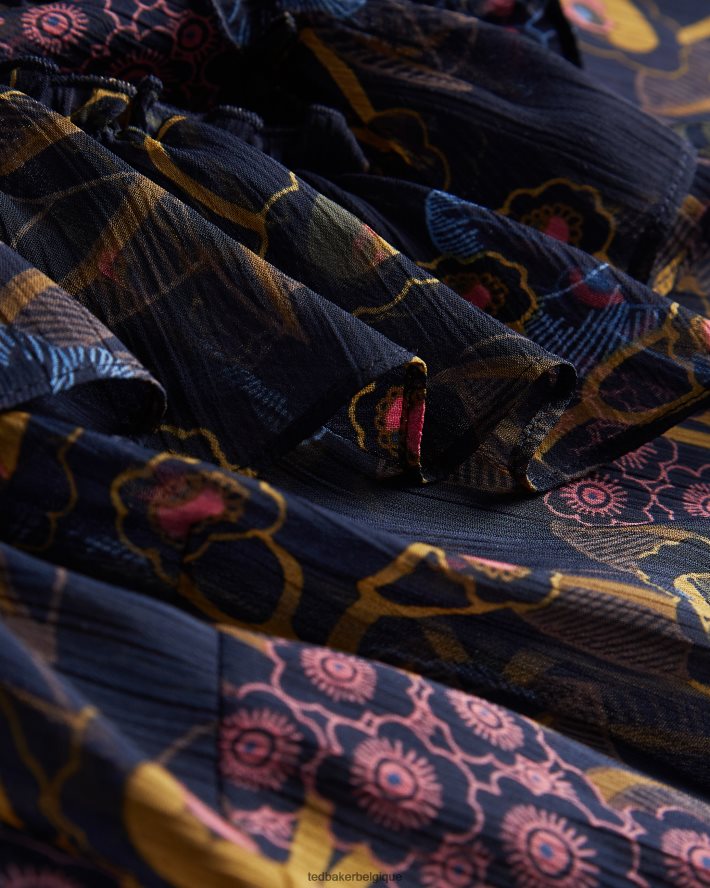 être Ted Baker femmes Jovena - Haut imprimé à volants et cascade marine FR8J42558 vêtements