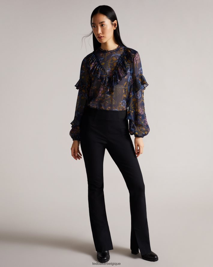 être Ted Baker femmes Jovena - Haut imprimé à volants et cascade marine FR8J42558 vêtements