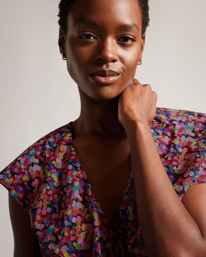 être Ted Baker femmes Surya - Combinaison large à volants sur le devant noir FR8J42221 vêtements