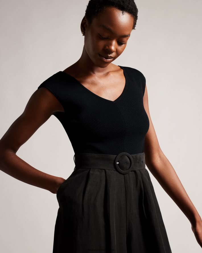 être Ted Baker femmes Tabbiaa - Combinaison large à corsage en maille noir FR8J4232 vêtements