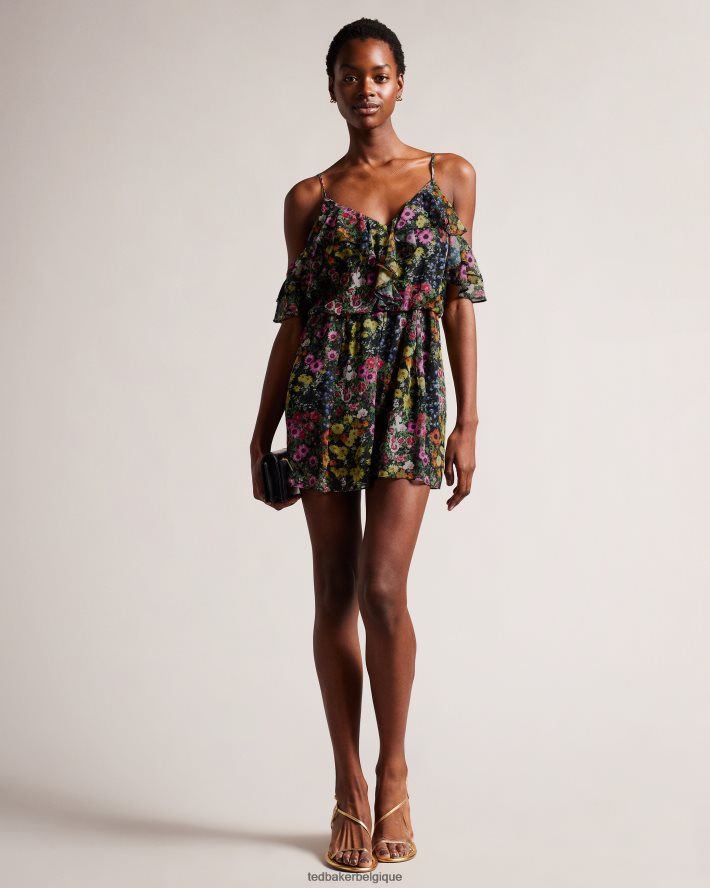 être Ted Baker femmes priyahh - combishort à volants et épaules dénudées noir FR8J42227 vêtements