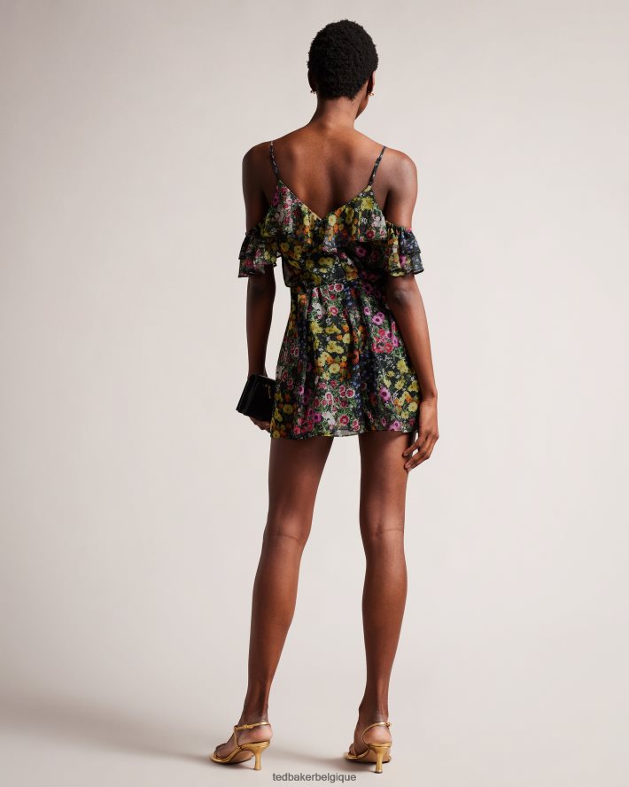 être Ted Baker femmes priyahh - combishort à volants et épaules dénudées noir FR8J42227 vêtements