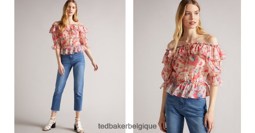 être Ted Baker femmes Harina - Top à épaules dénudées et taille élastiquée rose moyen FR8J42554 vêtements