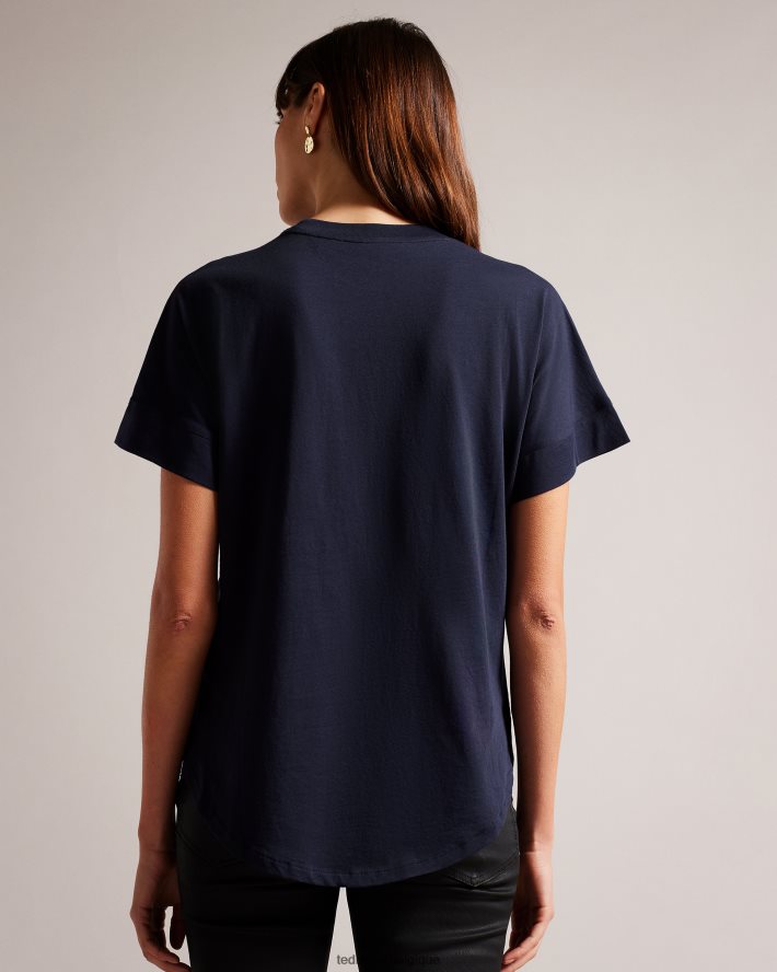 être Ted Baker femmes erisana t-shirt à manches pour adultes coupe facile marine FR8J42491 vêtements
