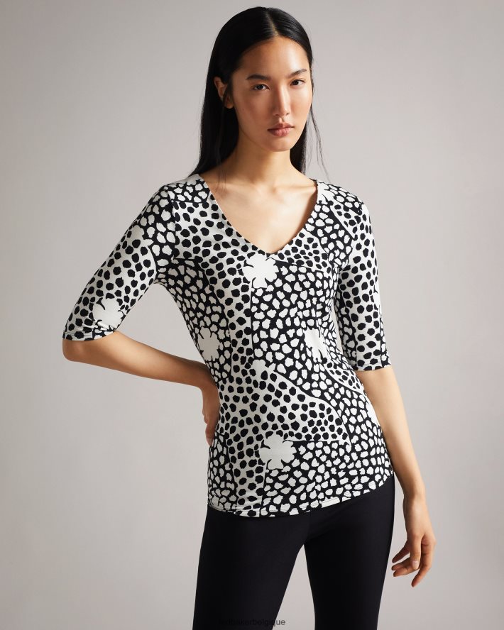être Ted Baker femmes lucyz t-shirt ajusté à col en V noir FR8J42489 vêtements