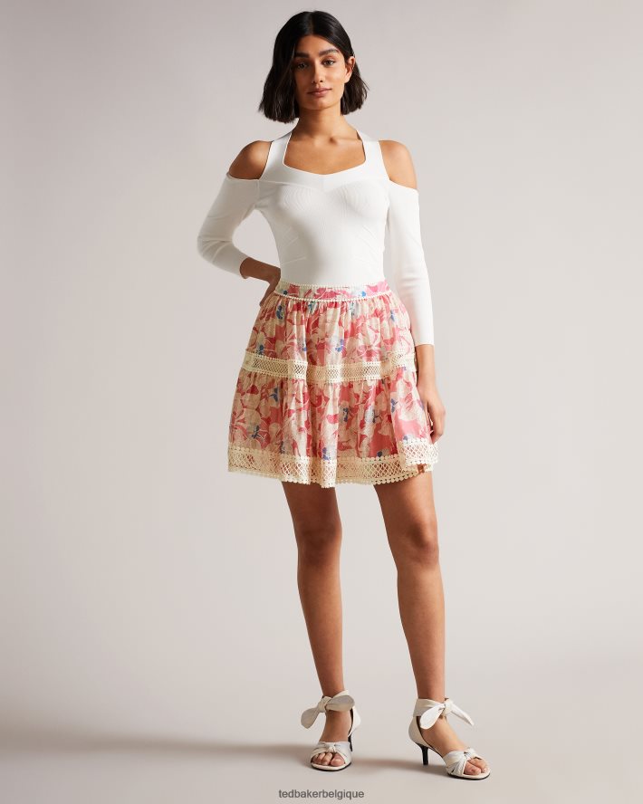 être Ted Baker femmes Mini-jupe ample Tabita avec ruban en dentelle rose moyen FR8J42613 vêtements