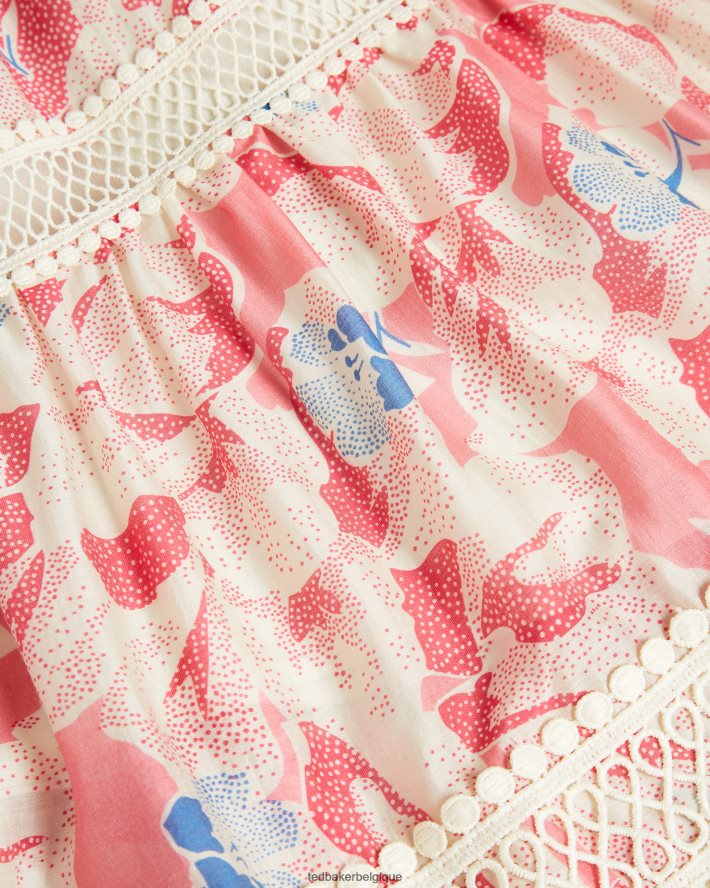 être Ted Baker femmes Mini-jupe ample Tabita avec ruban en dentelle rose moyen FR8J42613 vêtements