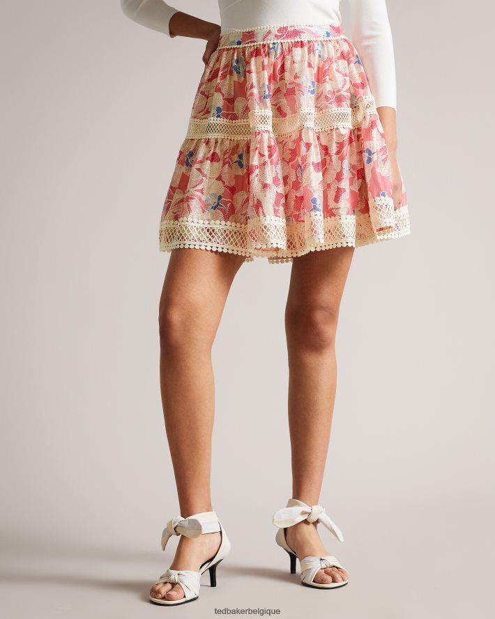 être Ted Baker femmes Mini-jupe ample Tabita avec ruban en dentelle rose moyen FR8J42613 vêtements