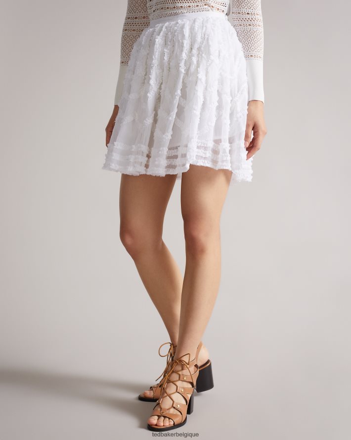 être Ted Baker femmes Mini-jupe ample à moitié avec détail de micro volants blanc FR8J42631 vêtements