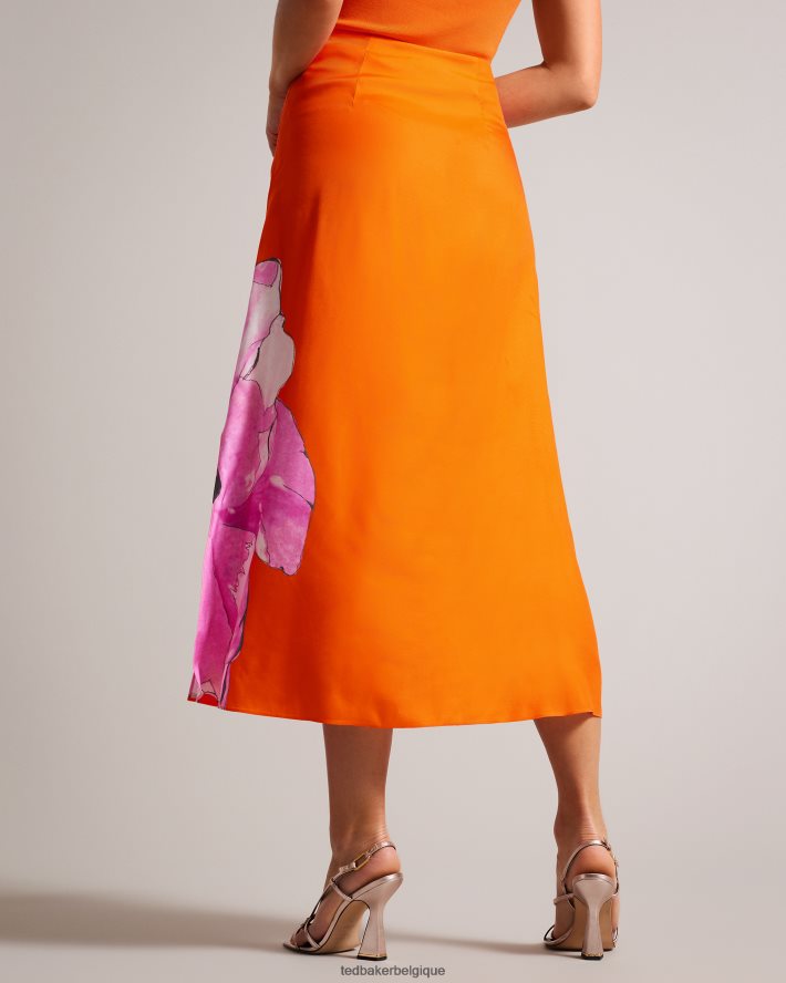 être Ted Baker femmes jupe nuisette torsadée asymétrique à fleurs Bethhie Orange vif FR8J42191 vêtements