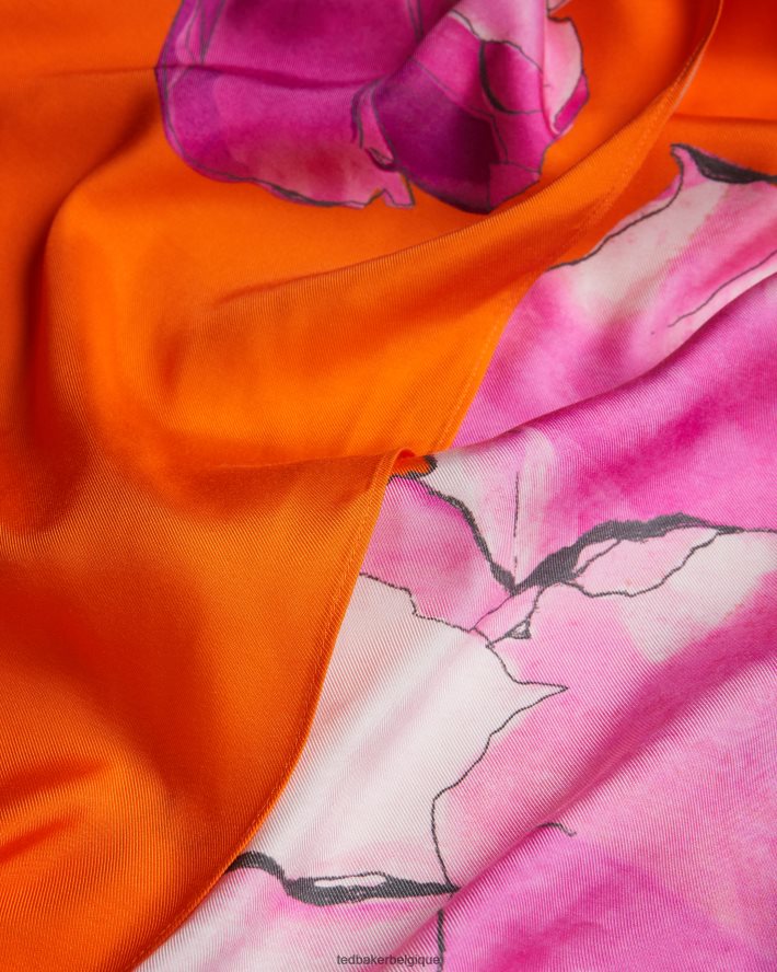 être Ted Baker femmes jupe nuisette torsadée asymétrique à fleurs Bethhie Orange vif FR8J42191 vêtements