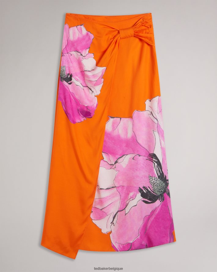 être Ted Baker femmes jupe nuisette torsadée asymétrique à fleurs Bethhie Orange vif FR8J42191 vêtements