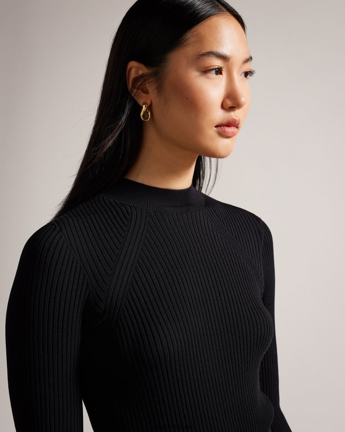 être Ted Baker femmes robe corsage en maille alltaa avec jupe en cuir noir FR8J42129 vêtements