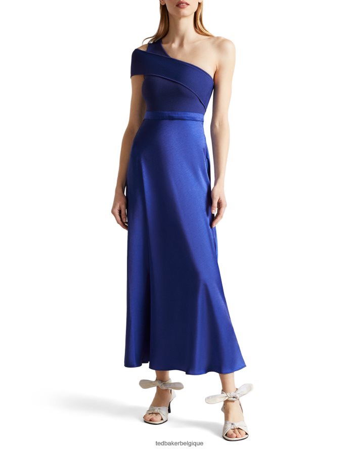 être Ted Baker femmes robe corsage en maille asymétrique ivena avec jupe en satin bleu foncé FR8J42288 vêtements