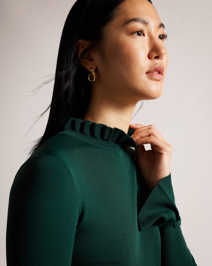 être Ted Baker femmes robe jupe ample en maille à volants zadi vert foncé FR8J42244 vêtements