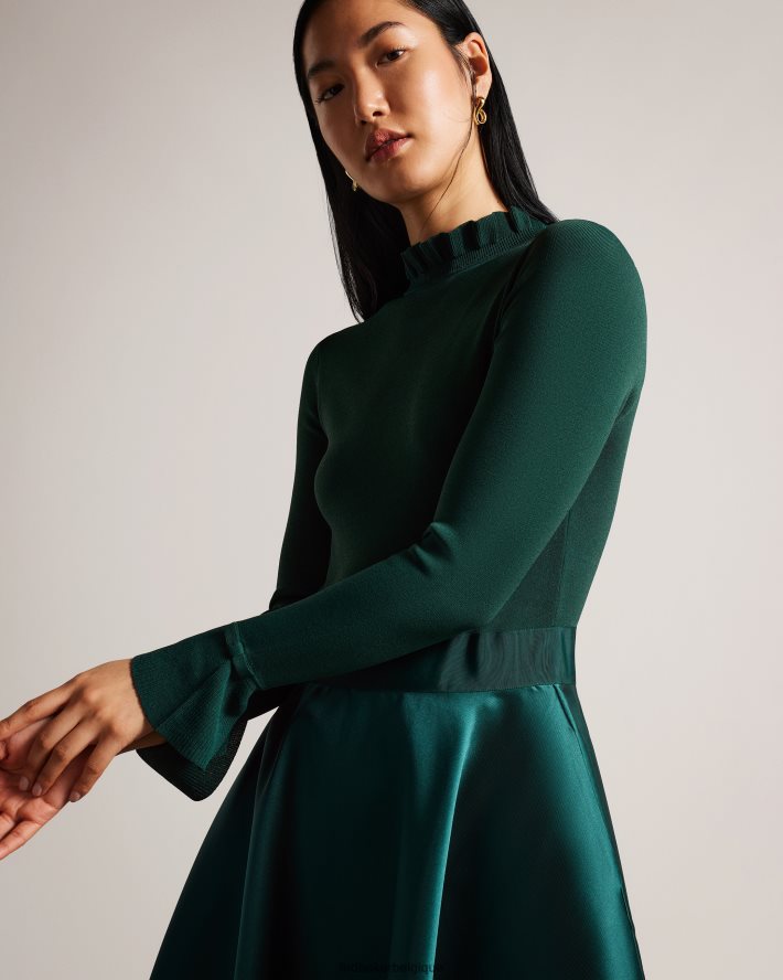 être Ted Baker femmes robe jupe ample en maille à volants zadi vert foncé FR8J42244 vêtements