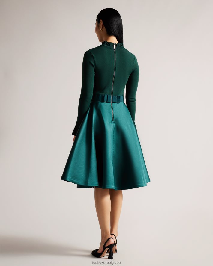 être Ted Baker femmes robe jupe ample en maille à volants zadi vert foncé FR8J42244 vêtements