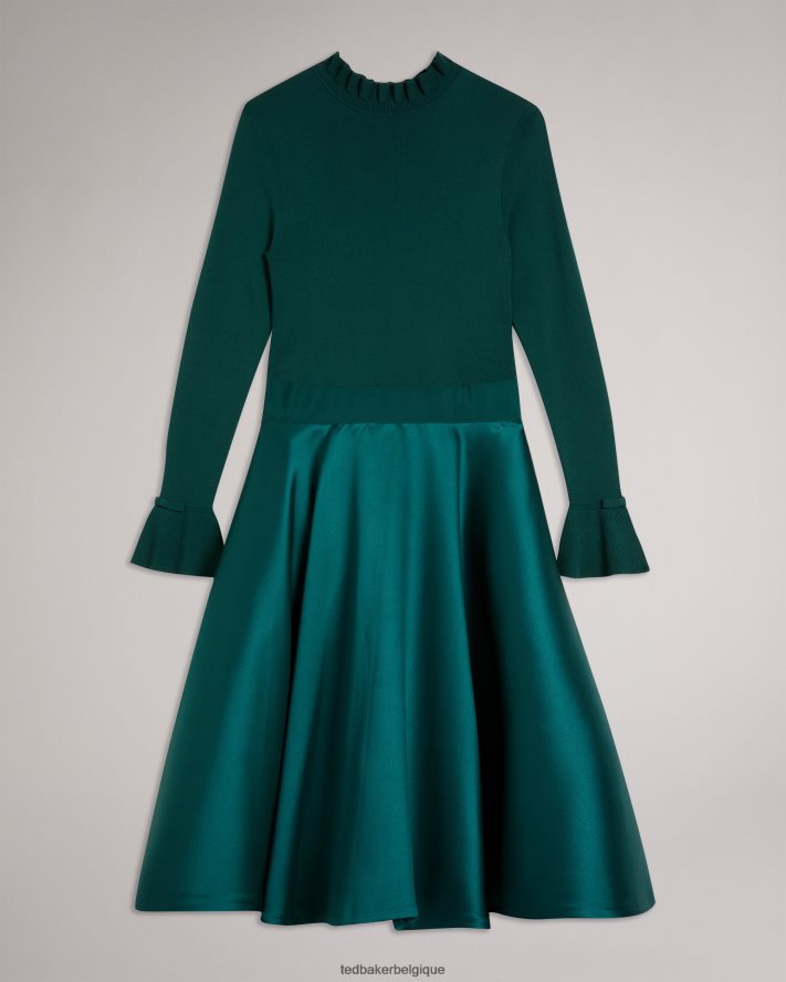 être Ted Baker femmes robe jupe ample en maille à volants zadi vert foncé FR8J42244 vêtements