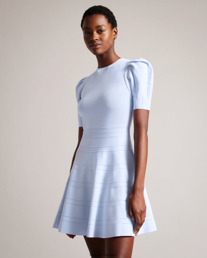 être Ted Baker femmes robe à manches bouffantes en velours avec jupe technique bleu bébé FR8J42184 vêtements
