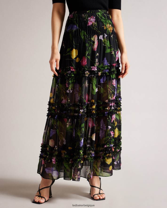 être Ted Baker femmes thieaa - jupe mi-longue à volants et à micro volants noir FR8J42148 vêtements