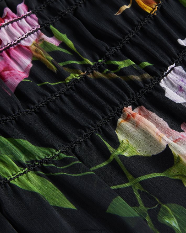 être Ted Baker femmes thieaa - jupe mi-longue à volants et à micro volants noir FR8J42148 vêtements