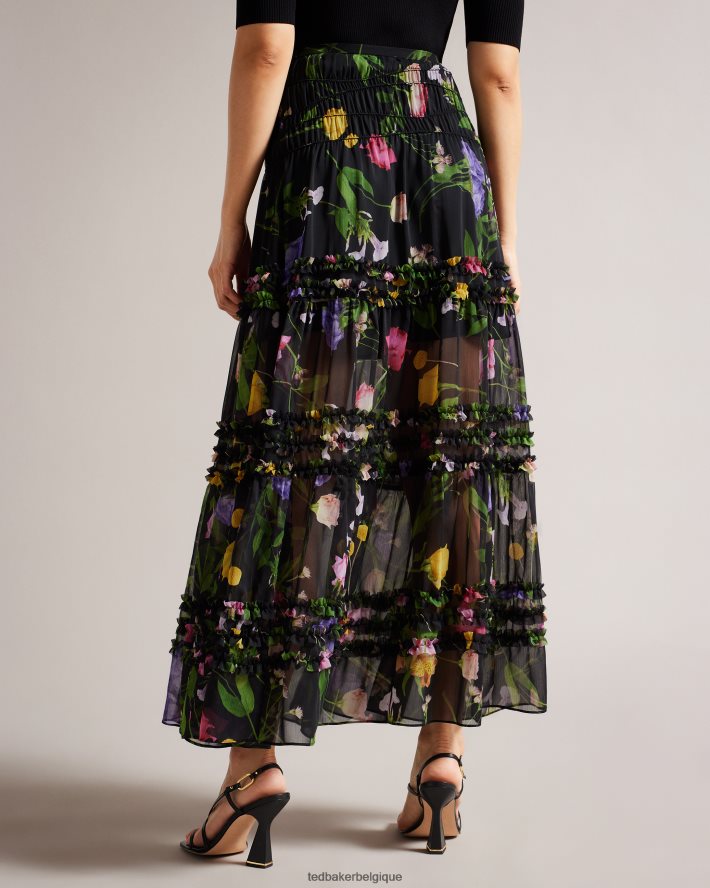 être Ted Baker femmes thieaa - jupe mi-longue à volants et à micro volants noir FR8J42148 vêtements