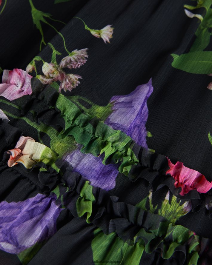 être Ted Baker femmes thieaa - jupe mi-longue à volants et à micro volants noir FR8J42148 vêtements