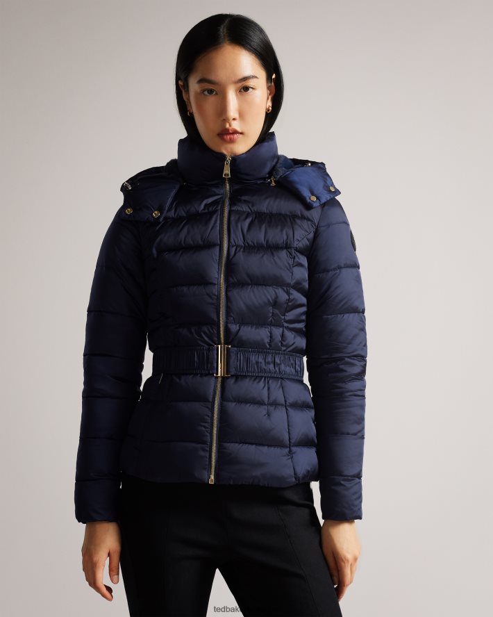 être Ted Baker femmes abbiiee doudoune ceinturée à capuche amovible marine FR8J42105 vêtements