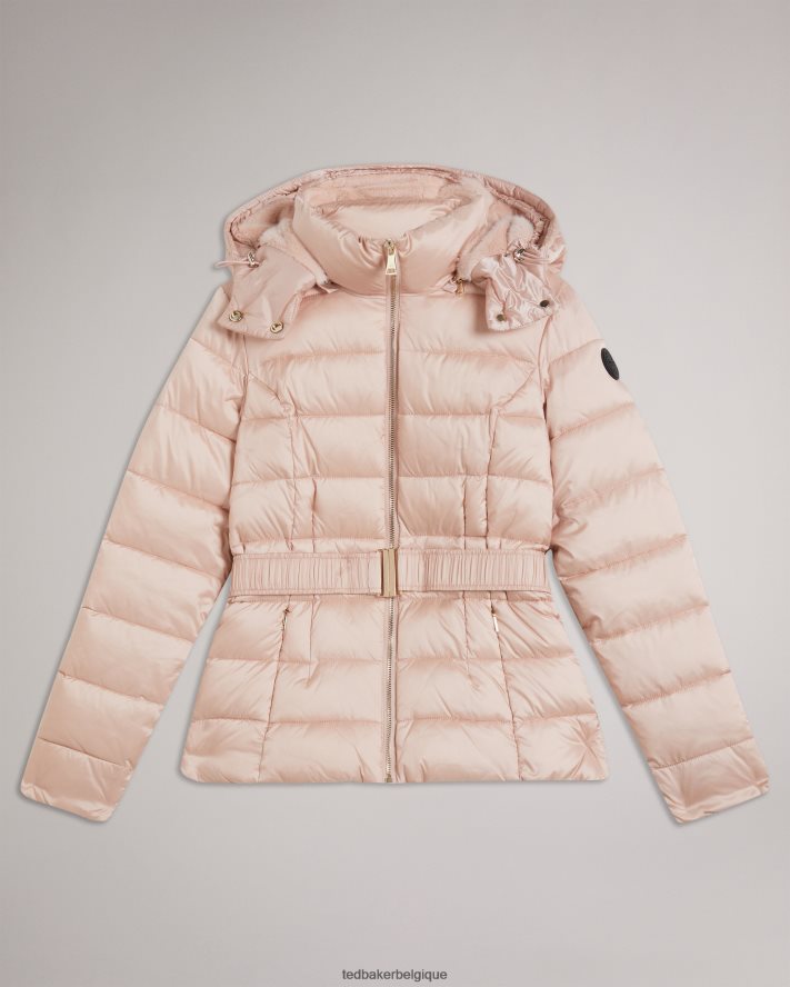 être Ted Baker femmes abbiiee doudoune ceinturée à capuche amovible rose sombre FR8J4245 vêtements