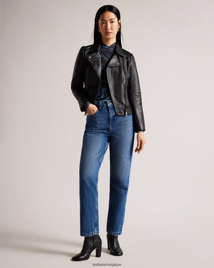 être Ted Baker femmes ellaar veste motard ajustée en cuir noir FR8J42196 vêtements
