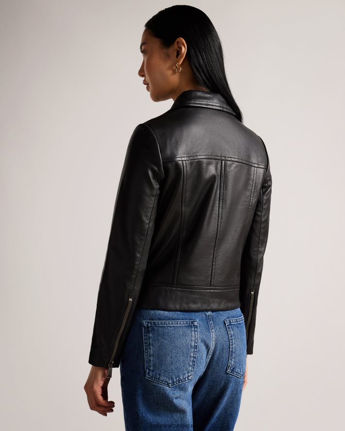 être Ted Baker femmes ellaar veste motard ajustée en cuir noir FR8J42196 vêtements