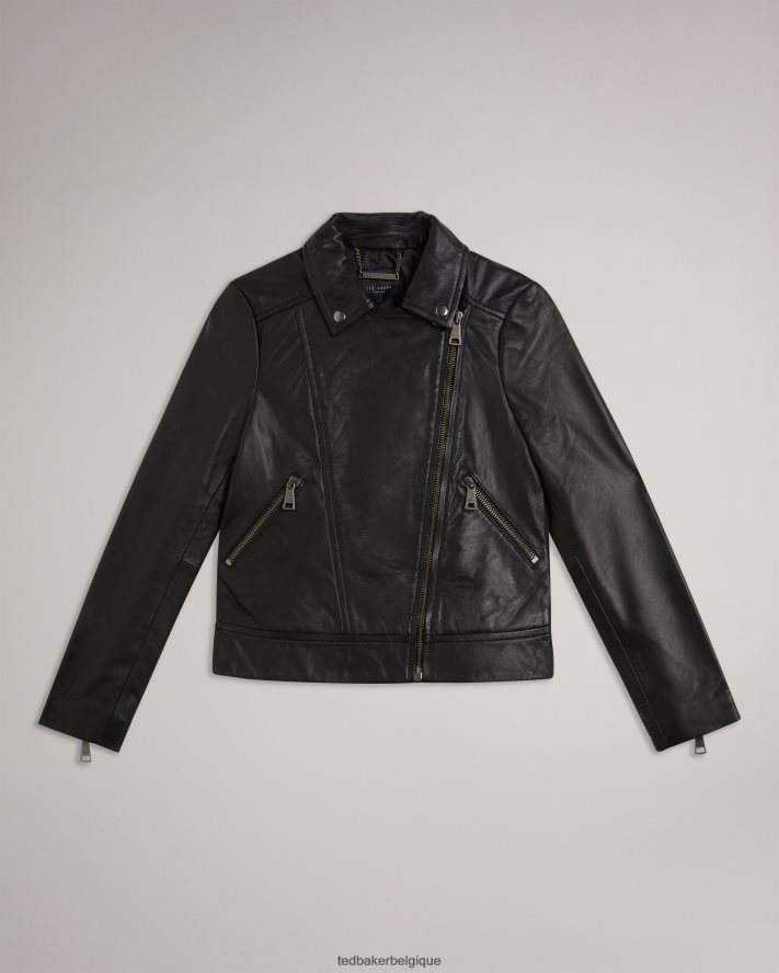 être Ted Baker femmes ellaar veste motard ajustée en cuir noir FR8J42196 vêtements
