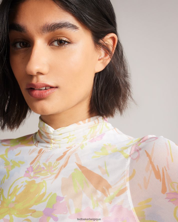 être Ted Baker femmes haut en résille dobby danuta blanc FR8J42553 vêtements