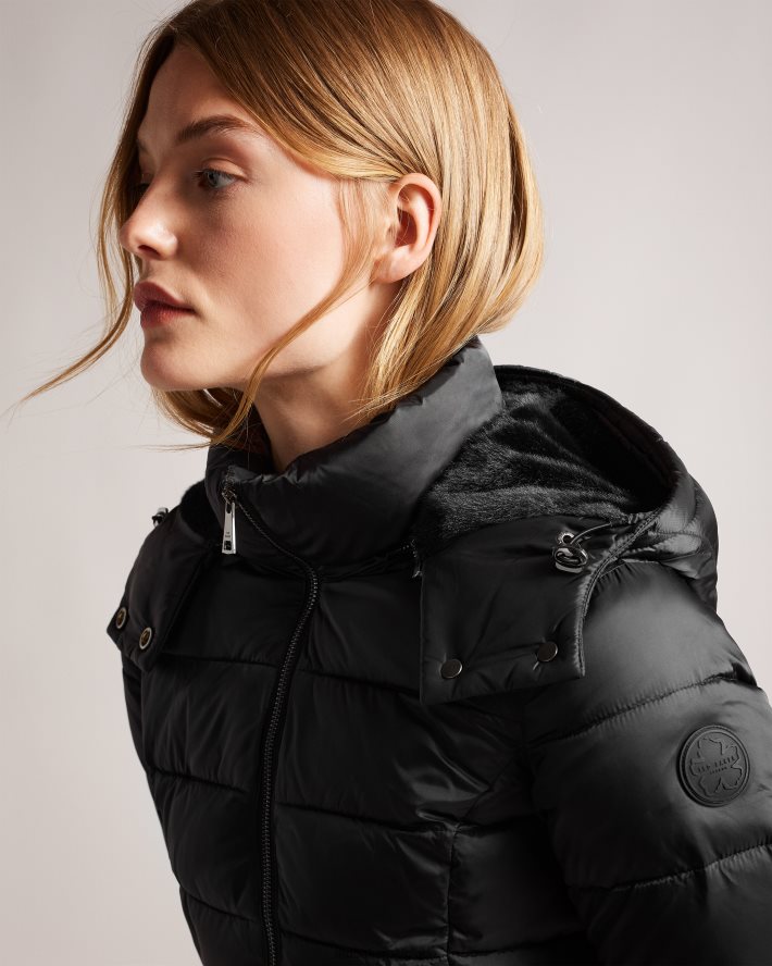 être Ted Baker femmes long manteau imperméable matelassé Aliciee noir FR8J42348 vêtements