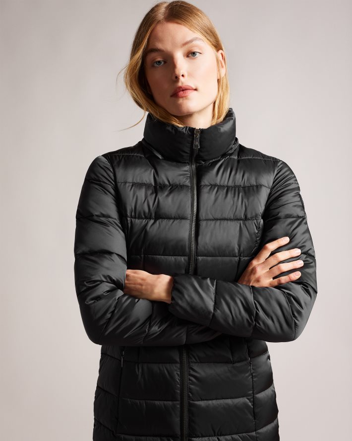 être Ted Baker femmes long manteau imperméable matelassé Aliciee noir FR8J42348 vêtements
