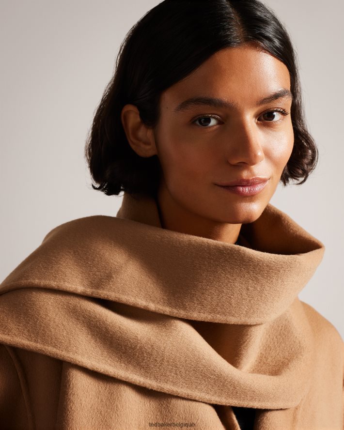 être Ted Baker femmes manteau avec écharpe en double laine Solanna chameau FR8J42290 vêtements