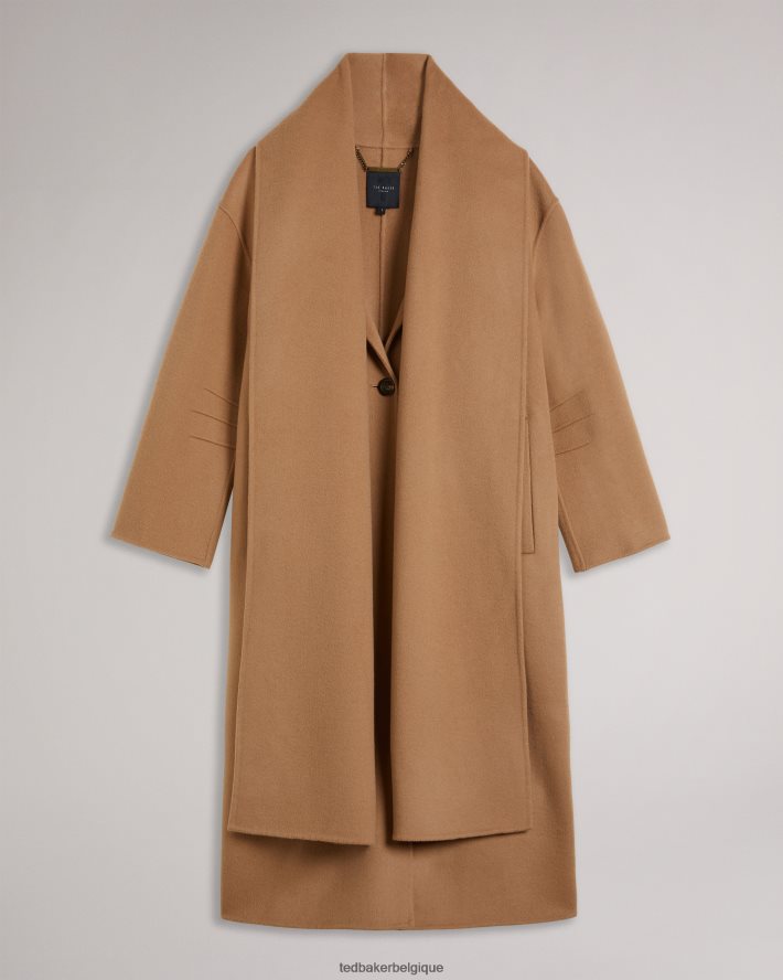 être Ted Baker femmes manteau avec écharpe en double laine Solanna chameau FR8J42290 vêtements